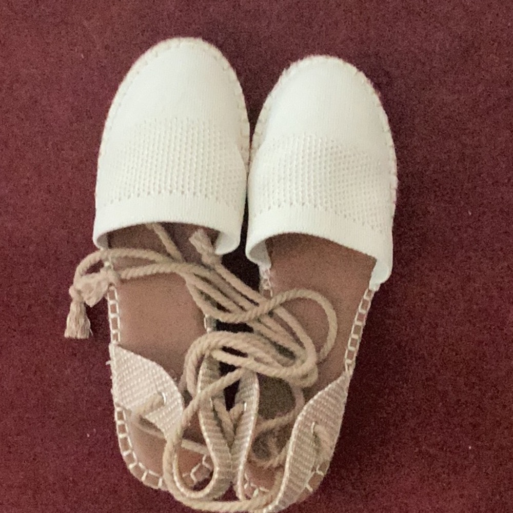 Crown Vintage Cream Knit Espadrille Lace-Up Sandals